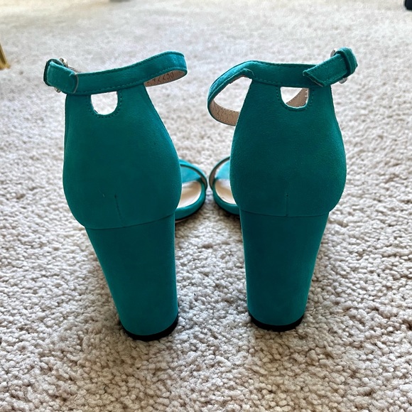 COPY - Stuart Weitzman 75 Nudistcurve Suede Block Heel Sandals in Turquoise- wo… - Picture 4 of 11